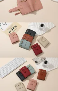 Detailed view of women's short multi-card wallet showcasing vibrant color options.
