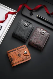 Portefeuille court pour homme gaufrage billet dollar, multi-cartes pression bouton détail.