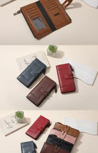 Women long PU leather wallet with multiple card slots and zipper pocket, chic clutch bag.