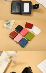 Details of women's multi-card zipper wallet, featuring large capacity and compact snap design.