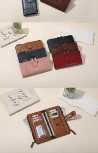 Women long PU leather wallet multi-card holder vintage clutch purse with zipper pocket