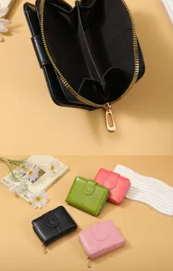 Women short wallet PU leather coin purse card holder zipper coin pouch compact organizer