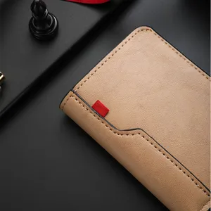 Premium men's vertical short leather wallet with stylish stitching and card slots.