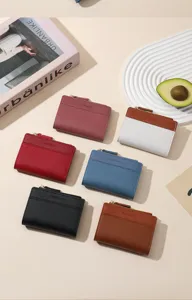 Women short zipper wallet solid color multi card slot coin purse minimalist design.