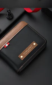 Men vintage short zipper wallet multifunctional color-blocking leather purse coin pocket