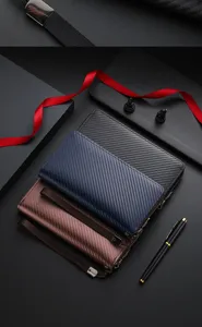 Men's long carbon fiber wallet business clutch zipper purse large capacity multi-card slot
