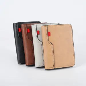Men short vertical leather wallet with stylish card slots, multi-color compact coin purse for daily use.