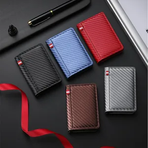 Men's Carbon Fiber Texture Vertical Wallet Card Holder RFID Blocking Multi-Card Slot Business Casual Money Clip Purse