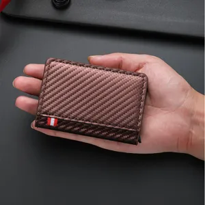 Men's premium carbon fiber texture vertical card holder business wallet with clip