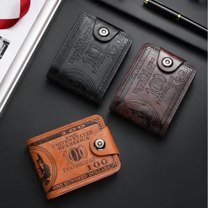Portefeuille Court en Cuir PU pour Homme Fentes Multi-Cartes Boucle Motif Dollar US Mode Décontracté Porte-Cartes