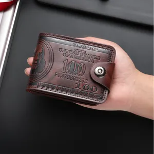 Portefeuille court pour homme motif dollar avec bouton-pression et fentes pour cartes.