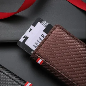 Men's carbon fiber texture vertical card holder wallet with multiple card slots.