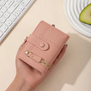 Women's Short PU Leather Wallet Two-Fold Cute Student Coin Purse Multiple Card Slots Compact Card Holder Handbag