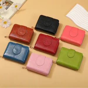 Women's Short Wallet PU Leather Zipper Coin Purse Multi-Card Slot Solid Color Casual Daily Bifold Wallet Handbag