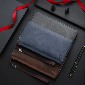 Men's Long Wallet Large Capacity PU Leather Business Casual Multi-Card Slot Zipper Handbag Wrist Strap Purse