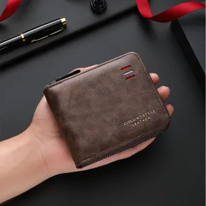 Mens vintage zipper short wallet retro leather card holder and practical coin purse