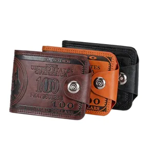 Portefeuille court homme en cuir PU motif billet de cent dollars fermeture a pression