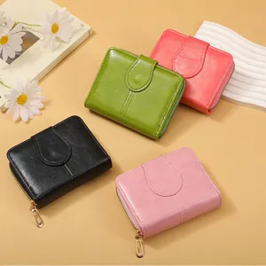 Women PU leather small wallet zipper card holder multi-card compact purse for use
