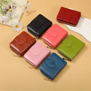 Women short PU leather wallet with zipper and snap buckle multi-card slot coin purse daily use