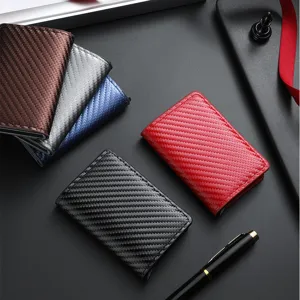 Slim carbon fiber RFID blocking pop-up card wallet for men, secure metal credit card holder main view.