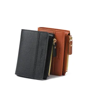 Women short wallet solid color minimalist PU leather zippered coin purse daily clutch bag