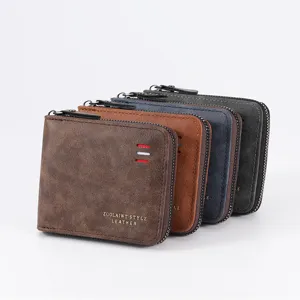 Classic men's short zippered wallet with multiple card slots and stylish retro design.