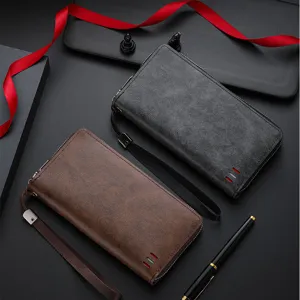 Men's Long Wallet PU Leather Zipper Clutch Multi-Card Slot Casual Large Capacity Bag
