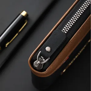 Men's vintage contrast color leather wallet, stylish short zipper design for daily business.