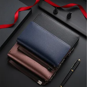 Men's long carbon fiber texture wallet zip clutch business card holder large capacity