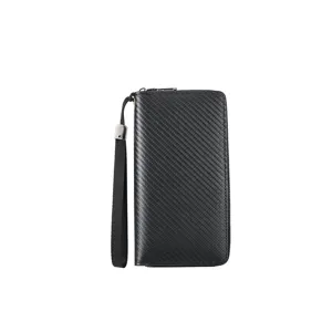 Men's long carbon fiber wallet business zipper clutch large capacity card holder view