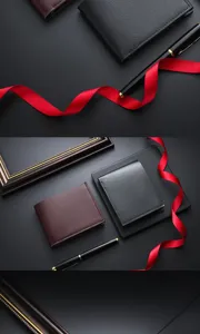 Detaillierte Nahaufnahme des kurzen PU-Leder-Portemonnaies für Herren in Schwarz und Braun.