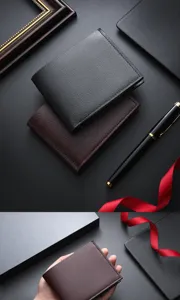 Herren kurzer PU Leder Geldbeutel in Schwarz und Braun, Multifunktions Kartenetui Detail.