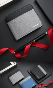 Men short canvas wallet color block bifold card holder coin purse detailed product view