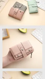 Women short trifold wallet retro matte leather card holder stylish coin purse daily use