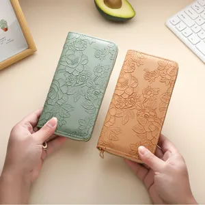 Women PU Leather Long Wallet Floral Embossed Zipper Purse Card Holder Large Capacity Clutch