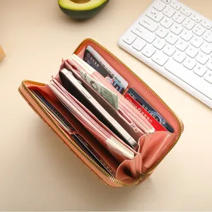Women PU leather long wallet large capacity zipper purse multiple card slots coin pocket