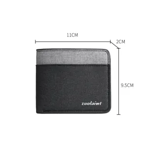Men's bi-fold canvas wallet with color-blocking design, compact multi-card holder and coin purse.