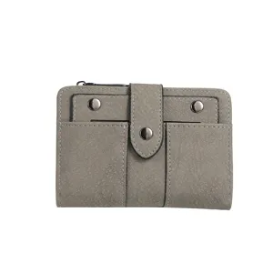 New 2025 short retro matte wallet for women, trifold design with rivets and snap closure.