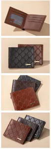 Men short PU leather wallet with card slots, photo window and classic folding design for use.