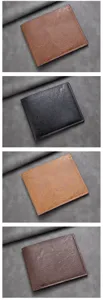 Close-up details of men's bifold wallet leather texture and multi-card slots variants.
