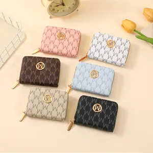 Womens Short Wallet PU Leather Monogram Zipper Coin Purse Multi Card Slot Portable Card Holder Fashion Ladies Wallet