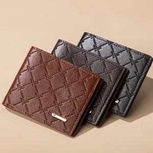 Men's short PU leather wallet card holder slim minimalist design daily casual bifold wallet
