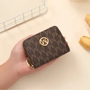 Women short wallet fashion monogram portable multi card coin purse brown compact stylish