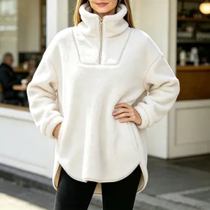 Women half zip fleece pullover winter warm sherpa sweatshirt casual high neck pullover top