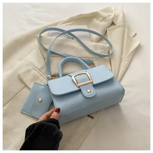 Light blue stylish women shoulder bag crossbody handbag with small pouch trendy use chic.
