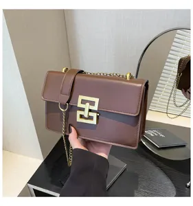 Braune Retro lässige Schloss Kette Umhängetasche Schulter kleine quadratische Tasche Damen.
