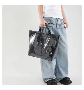 Schwarze Lack Kroko Muster Grosse Kapazität Tote Bag Mode Lässig Umhängetasche