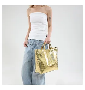 Modische goldene Kroko-Muster Tote Tasche für Damen, geräumige elegante Schultertasche.