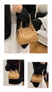 Detailed view of the elegant woven leather shoulder bag showcasing exquisite craftsmanship.