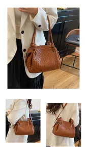 Stylish woven leather bucket bag for women, large capacity shoulder crossbody handbag.